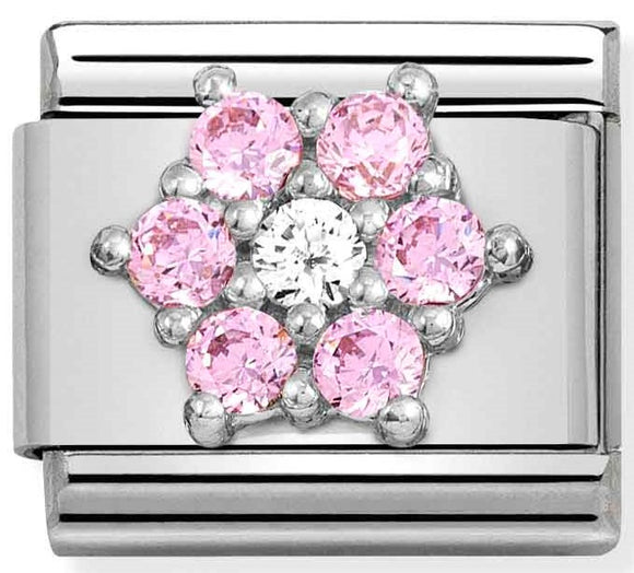 330322/03 SYMBOLS steel,Cz  silver 925 RICH  PINK & WHITE flower