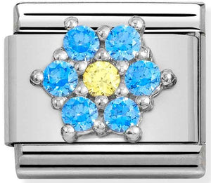 330322/04 SYMBOLS steel, Cz silver 925 RICH LIGHT BLUE & YELLOW flower