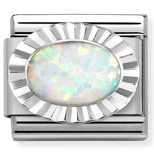 330507/07 Classic STONES, steel, DIAMOND OVAL 925 silver WHITE OPAL