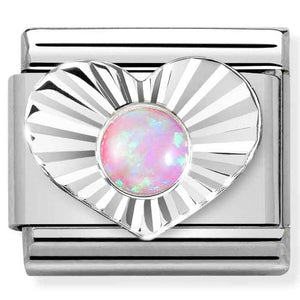 330508/38 Classic STONES, steel, DIAMOND HEART 925 silver PINK OPAL