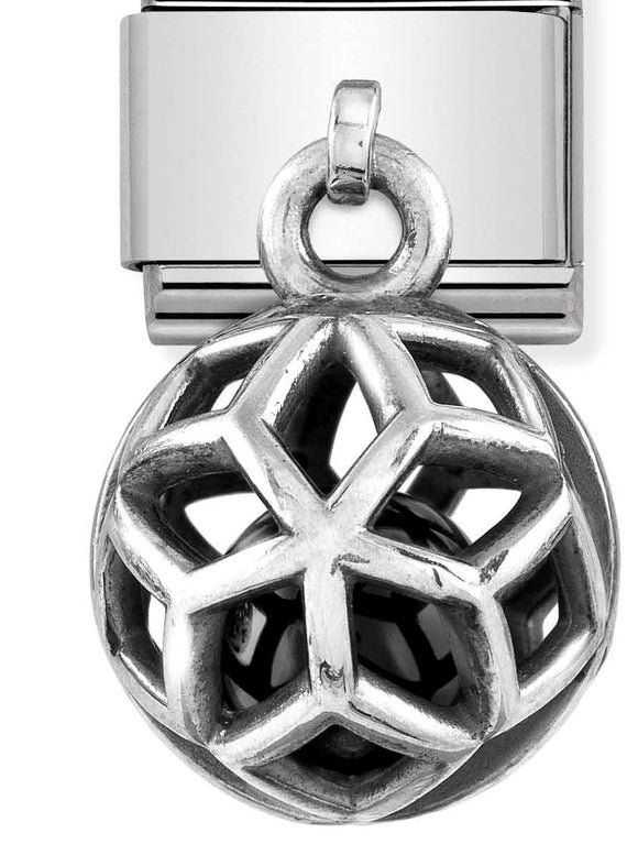 331810/04 Classic CHARMS ROUND CAGES steel,925 silver & stones BLACK AGATE rhombuses