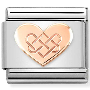 430104/38 Classic St,steel, 9k rose gold Celtic Knot Heart