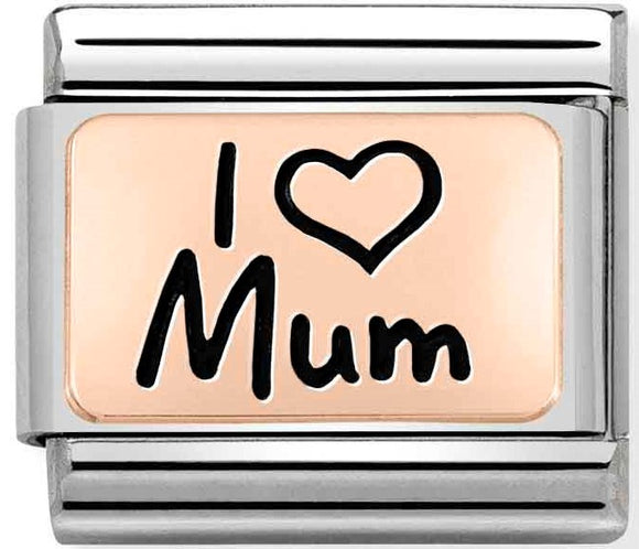 430111/01 Classic PLATES S/steel & Bonded Rose Gold I Love Mum