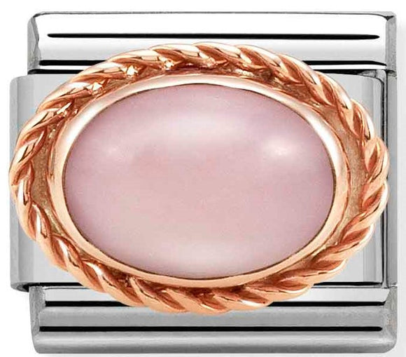 430507/22 Classic RICH SETTING STONE,S/Steel,9k Rosegold PINK OPAL