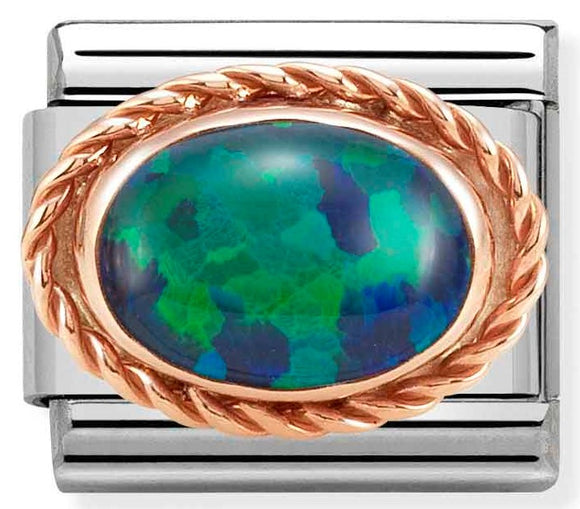 430507/26 Classic RICH SETTING STONE,S/steel ,9kRosegold  Green Opal