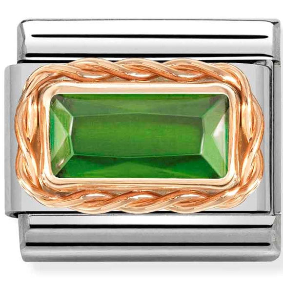 430604/004 Classic FACETED BAGUETTE, RICHSETTING, St.steel, 9ct Rose Gold GREEN