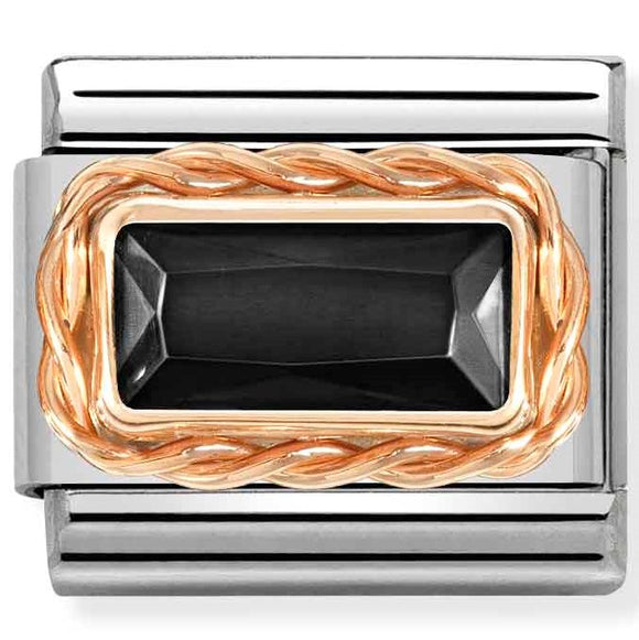 430604/011 Classic FACETED BAGUETTE, RICH SETTING ,St. steel, 9ct Rose gold gold Black