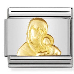 030122/08 Classic RELIEF,S/steel, bonded yellow gold  Virgin Mary with Child (mondonna Italy)