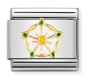 030250/11 Classic U.K stainless steel,enamel,bonded yellow gold White Rose of Yorkshire