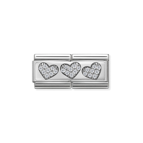 330732/02 Classic Silver & CZ Double Rich 3 Hearts