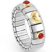 XTE Ring Steel Ring with 18ct Gold Heart + 2 Red Coral Stones (005)