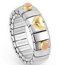 XTE Ring Steel Ring with 18ct Gold Heart + 2 Pink Coral Stones (006)