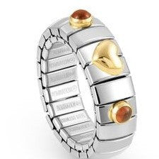 XTE Ring Steel Ring with 18ct Gold Heart + 2 Garnet Stones (014)