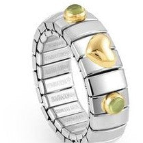 XTE Ring Steel Ring with 18ct Gold Heart + 2 Peridot Stones (016)