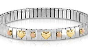 XTE Steel Bracelet & 3 x18ct Gold Hearts + 4 Pink Coral (006)