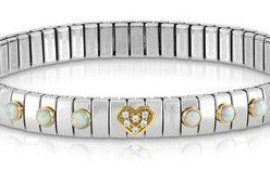 XTE Steel Bracelet & 18ct Gold heart with cz & 6 White Opal (022)