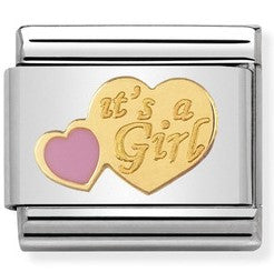 030242/39 Classic bonded yellow Gold & Enamel Its a Girl