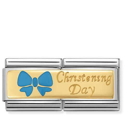030720/05 Classic Double Bonded Yellow Gold & Enamel Blue Christening Day