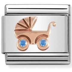 430305/05 Classic Bonded Rose Gold & CZ Blue Pram