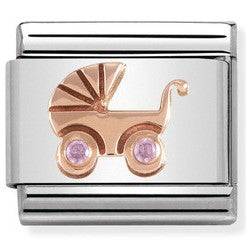 430305/06 Classic Bonded Rose Gold & CZ Pink Pram (06)