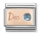 430508/12Classic STONE of MONTH S/Steel,9ct Rose Gold December LIGHT BLUE TOPAZ