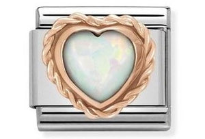 430509/22 Classic  HEART, RICH SETTING, stainless steel,9ct gold WHITE OPAL