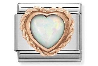 430509/22 Classic  HEART, RICH SETTING, stainless steel,9ct gold WHITE OPAL