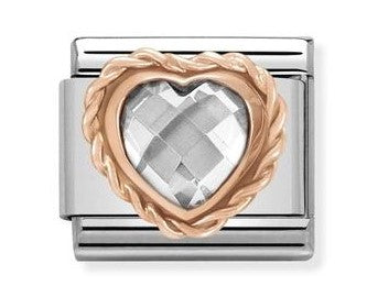 430602/010 Classic FACETED HEART, RICH SETTING, steel,9ct gold White