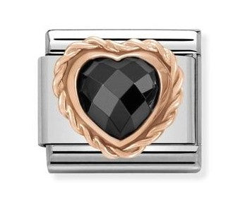 430602/011 Classic FACETED HEART, RICH SETTING, steel,9ct gold Black