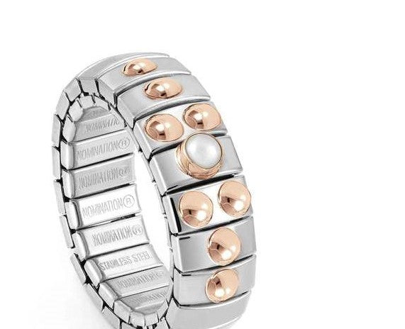 XTE Ring S/steel,9ct R/Gold 1 stone WHITE PEARL 044033/007