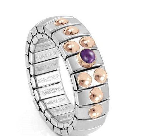 XTE Ring S/steel,9ct R/Gold,1 stone AMETHYST 044033/013