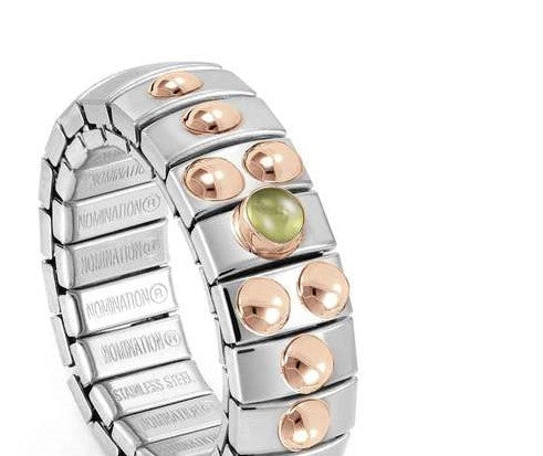 XTE Ring S/steel,9ct R/Gold,1 stone PERIDOT 044033/016