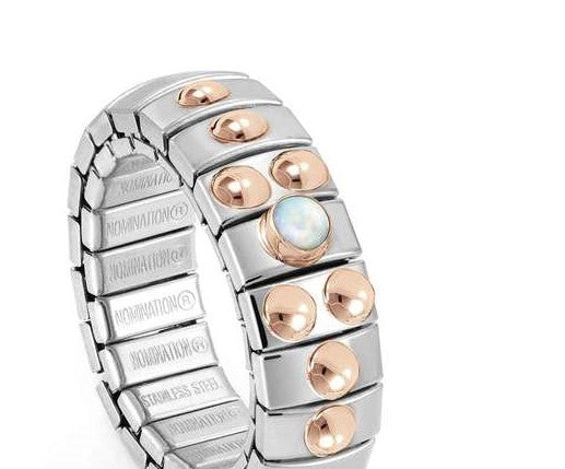 XTE Ring S/steel,9ct R/Gold,1 stone WHITE OPAL 044033/022