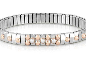 044035/007 Bracelet XTE S/steel,9ct R/gold,3 stones WHITE PEARL