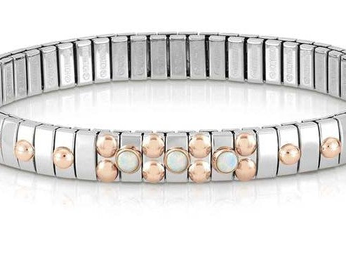 044035/022 Bracelet XTE S/steel,9ct Gold,3 stones WHITE OPAL