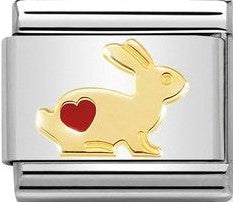030272/46 Classic SYMBOLS steel,enamel yellow gold Rabbit with heart