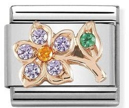 430302/25Classic  S/steel , rose gold ,CZ Flower with stem LILAC