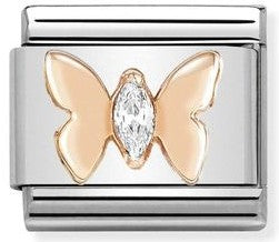 430305/19 Classic S/steel,9K rose gold, CZ Butterfly