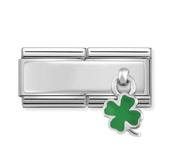 330780/05 DBL Classic CHARMS steel, enamel & silver 925 Green four-leaf clover