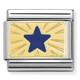 030284/41 Classic PLATE,S/steel,enamel,yellow gold Blue Star