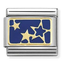 030284/44 Classic PLATE,S/steel,enamel,yellow gold stars Blue Plate