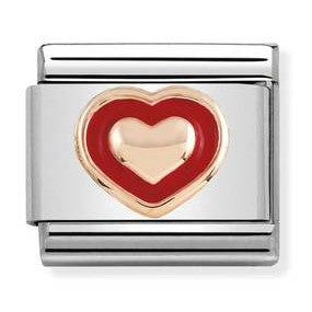 430203/01 Classic RELIEF,S/steel,enamel,Bonded Rose Gold ,Heart with Red Border,