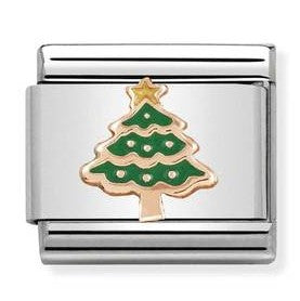 430203/05 Classic RELIEF,S/Steel,enamel,Bonded Rose GoldChristmas Tree