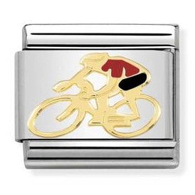 030259/14  Classic,S/Steel,enamel,bonded yellow gold Cyclist Red (Bike)