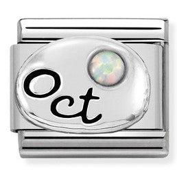 330505/10 Classic ,S/steel,silver,stones October WHITE OPAL