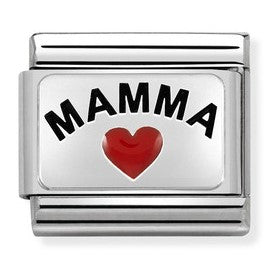 330208/34 Classic,S/steel, enamel,silver Mamma with heart
