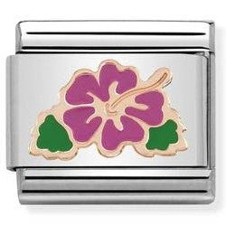 430202/04 Classic ,S/steel, enamel,Bonded Rose Gold,Fuchsia Ibiscus