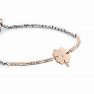 028005/006 MILLELUCI bracelet,S/steel,CZ (ROSEGOLD - RICH VERSION) four-leaf clover