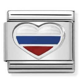 330209/32 Classic Silver & Enamel Heart .Russia Flag