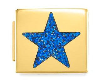 230204/01  Glam SYMBOLS in steel and enamel Fin, YELLOW GOLD Star BLUE GLITTER